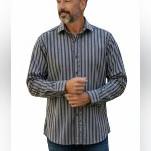 Thomas Den Men's Striped Gray Shirt.Size L, Cotton